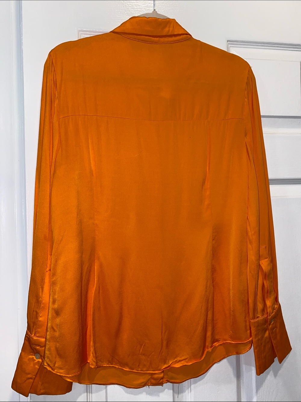 Mango Silky Orange Mother of Pearl Button-Front Woman’s Shirt - Picture 5 of 5